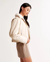 Sherpa-Lined Cropped Twill Workwear Jacket