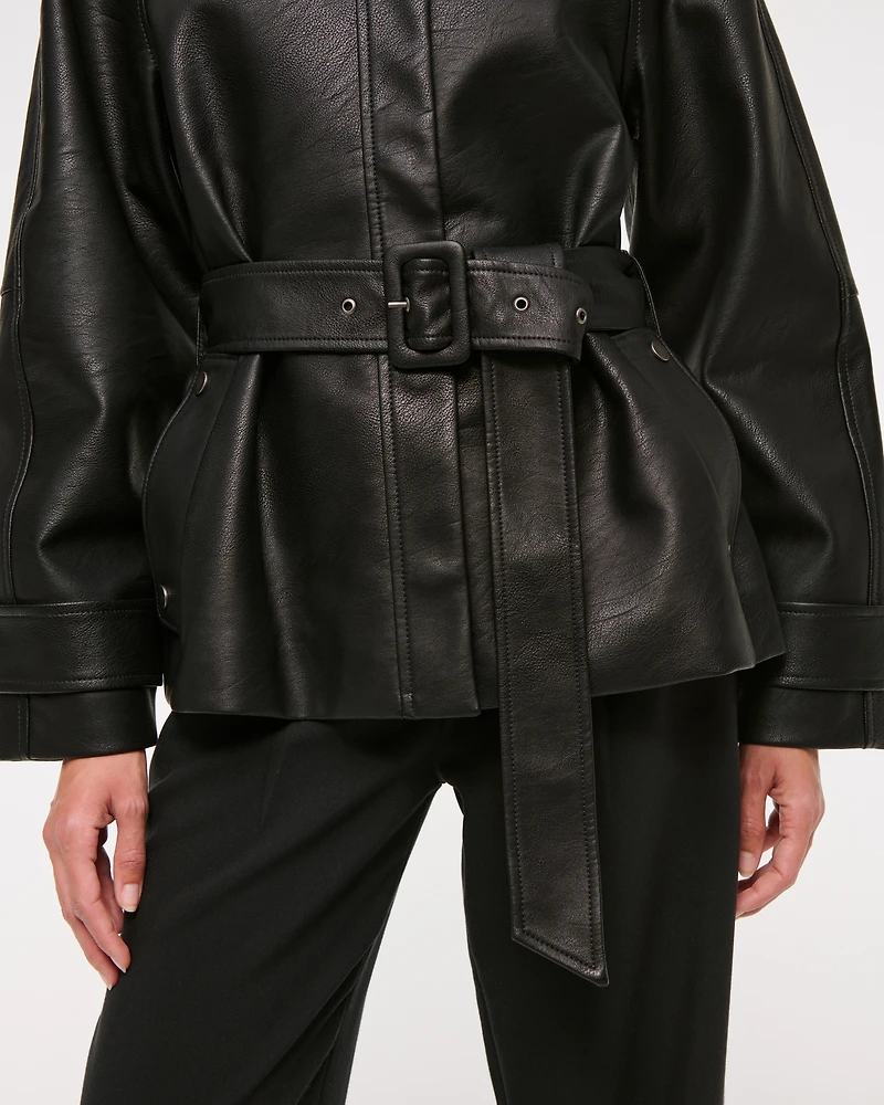 Belted Vegan Leather Jacket