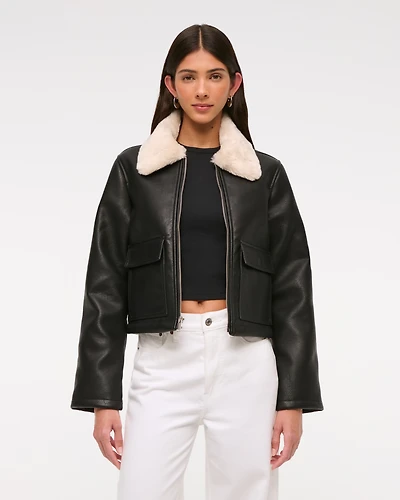 Vegan Leather Utility Trucker Jacket