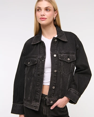 Oversized Distressed Denim Trucker Jacket