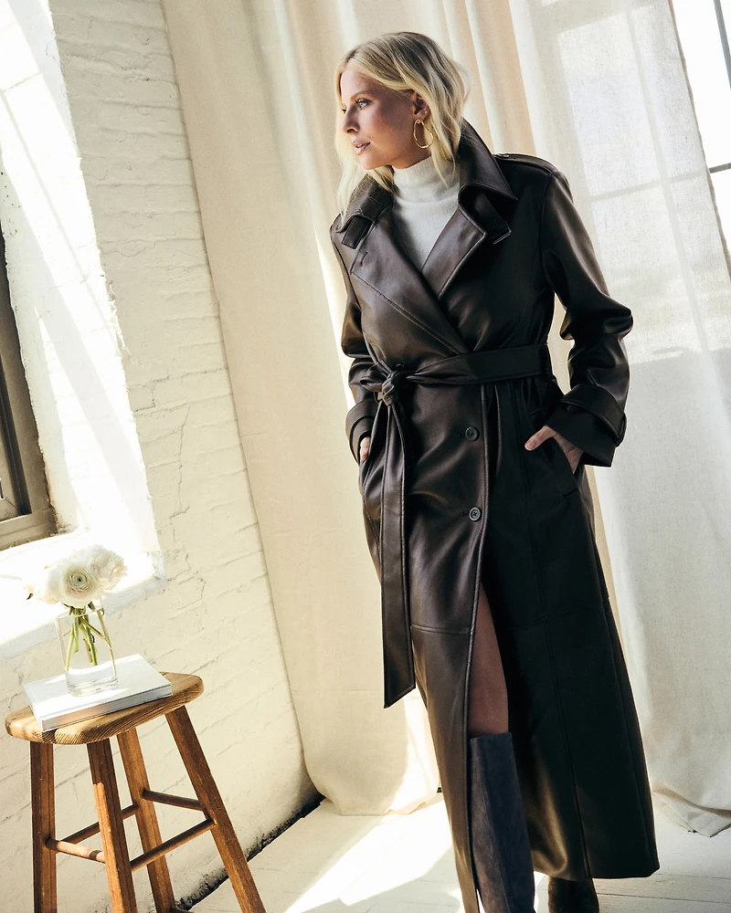 Vegan Leather Trench Coat