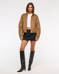 Bubble Hem Vegan Suede Bomber Jacket