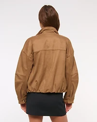 Bubble Hem Vegan Suede Bomber Jacket