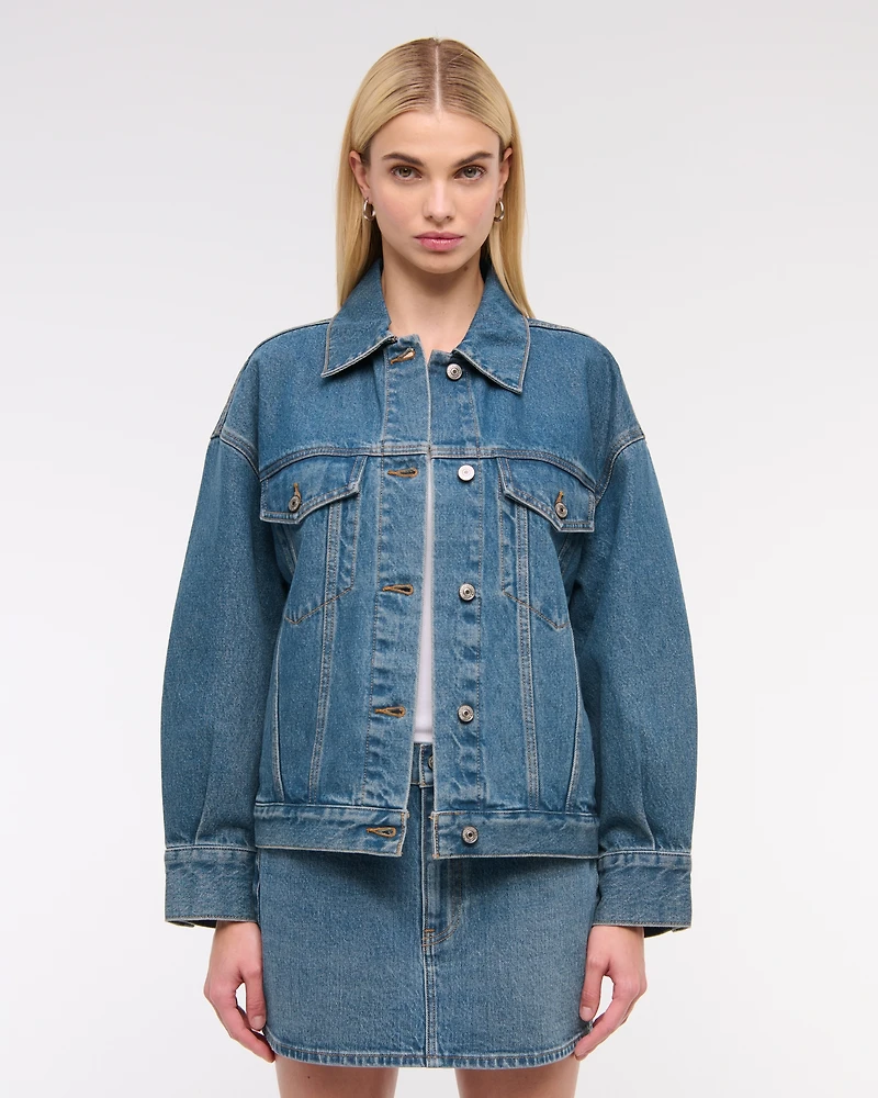 Oversized Distressed Denim Trucker Jacket