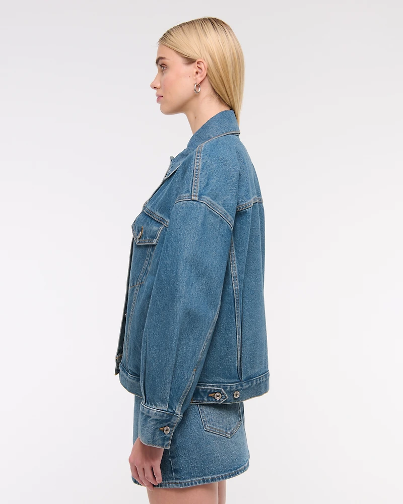 Oversized Distressed Denim Trucker Jacket