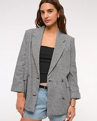 Double-Breasted Linen-Blend Slouchy Blazer