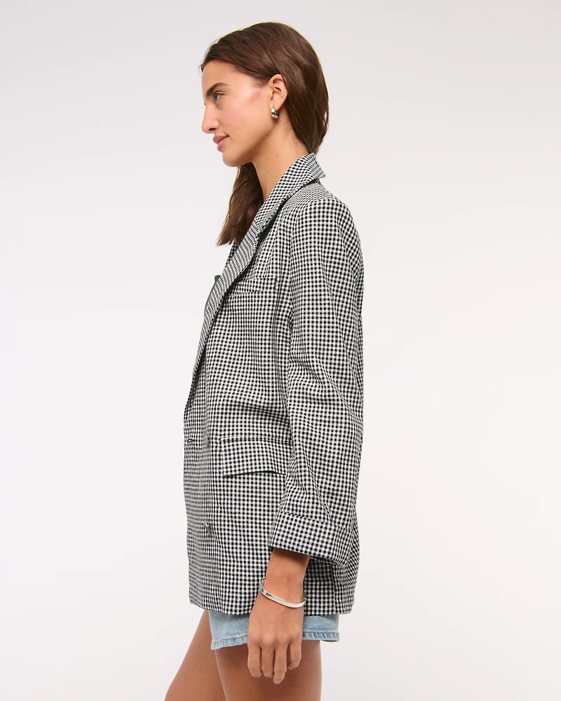 Double-Breasted Linen-Blend Slouchy Blazer