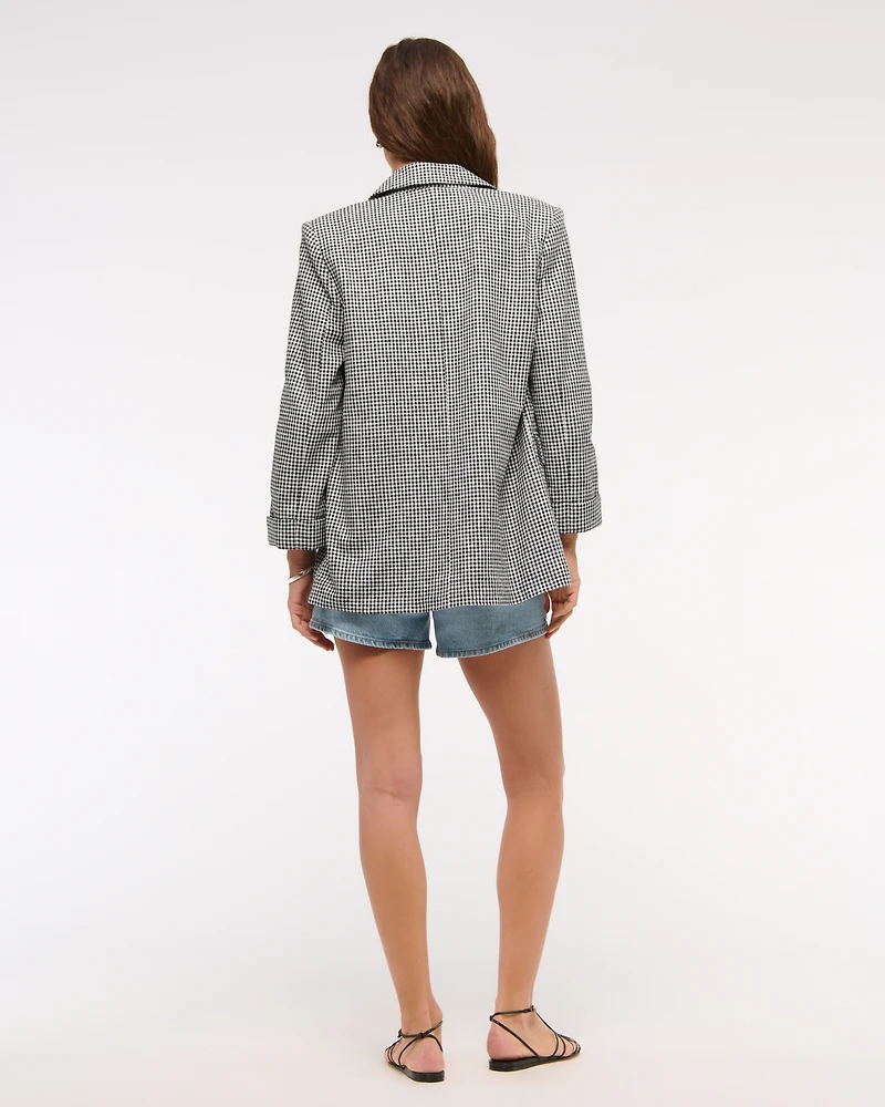 Double-Breasted Linen-Blend Slouchy Blazer