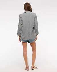 Double-Breasted Linen-Blend Slouchy Blazer