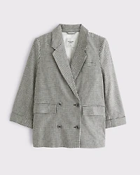 Double-Breasted Linen-Blend Slouchy Blazer