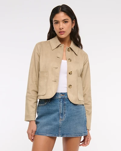 Vegan Suede Button-Through Jacket