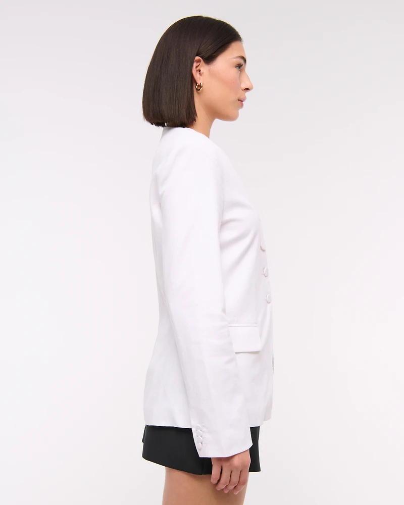 Linen-Blend Collarless Blazer