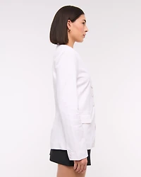 Linen-Blend Collarless Blazer