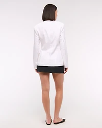 Linen-Blend Collarless Blazer