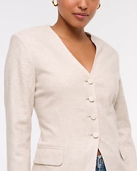 Linen-Blend Collarless Blazer