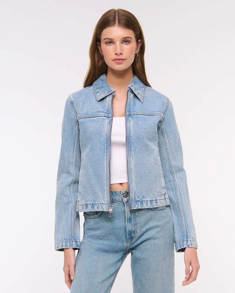 Slim Double-Zip Denim Jacket