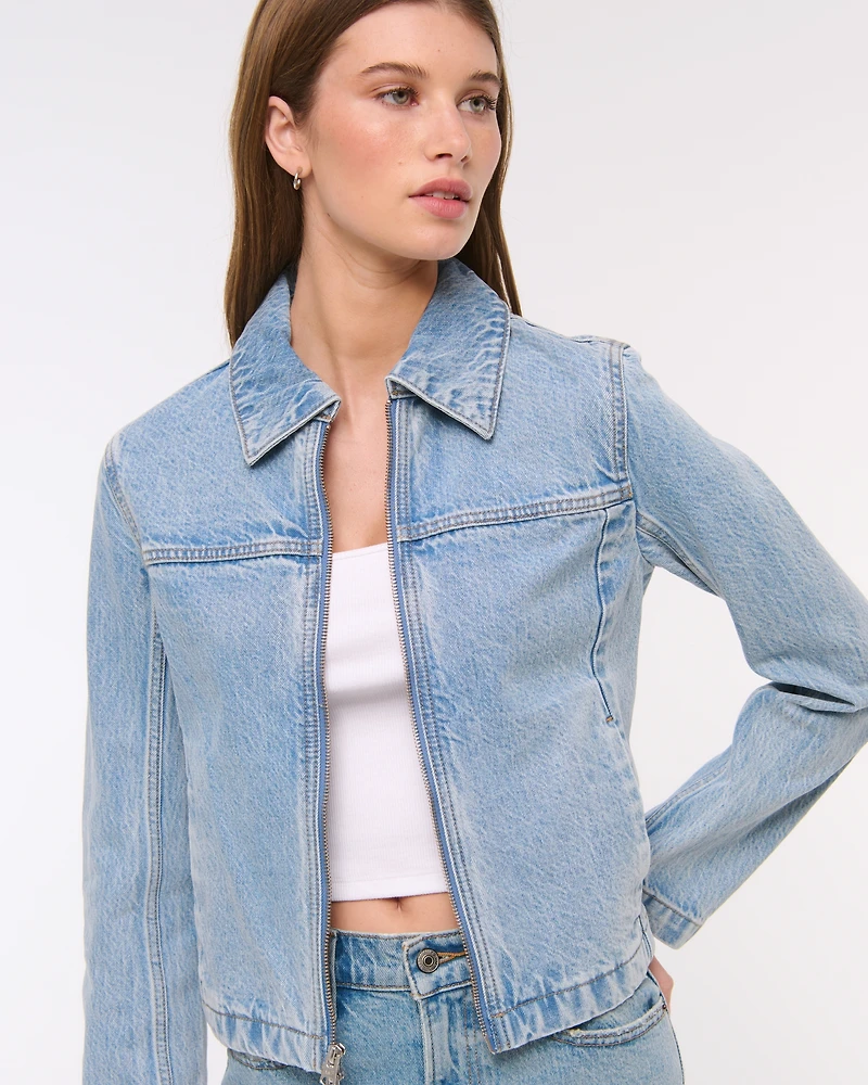 Slim Double-Zip Denim Jacket