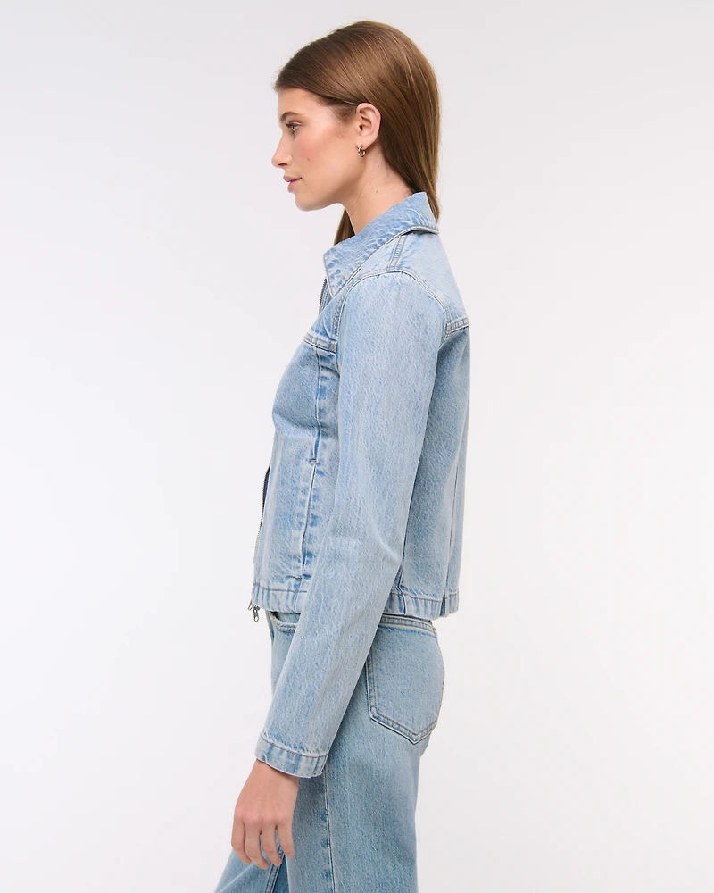Slim Double-Zip Denim Jacket