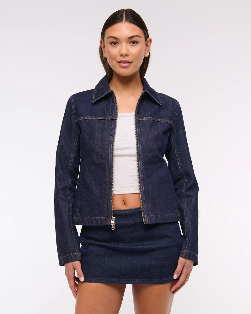 Slim Double-Zip Denim Jacket
