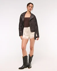 Distressed Vegan Leather Biker Jacket