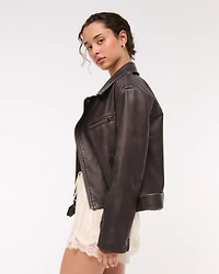 Distressed Vegan Leather Biker Jacket