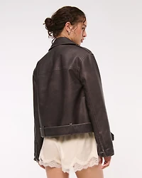 Distressed Vegan Leather Biker Jacket