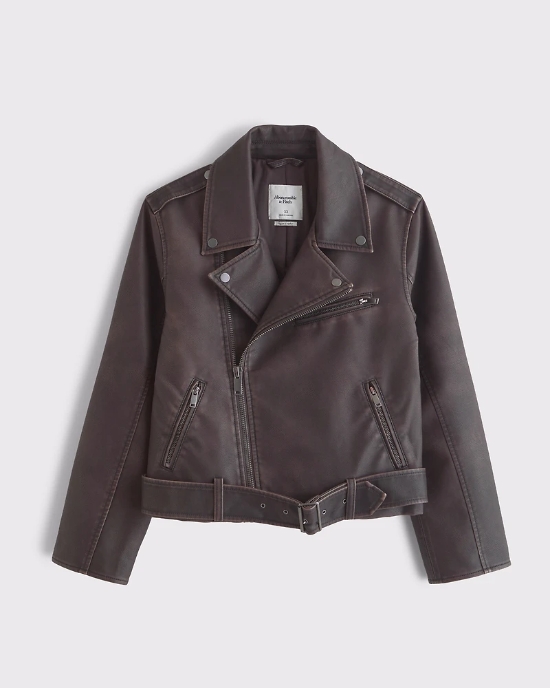 Distressed Vegan Leather Biker Jacket