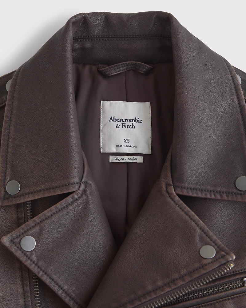 Distressed Vegan Leather Biker Jacket