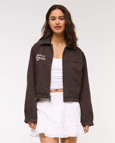 Cropped Twill Trucker Jacket