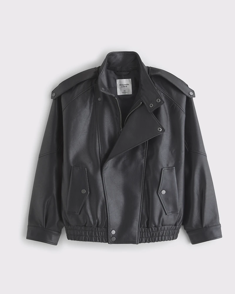 Relaxed Mockneck Vegan Leather Bomber Jacket