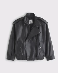 Relaxed Mockneck Vegan Leather Bomber Jacket