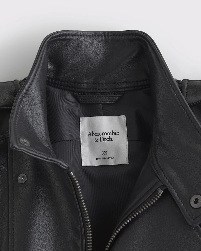 Relaxed Mockneck Vegan Leather Bomber Jacket