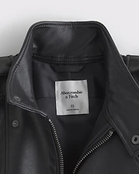 Relaxed Mockneck Vegan Leather Bomber Jacket