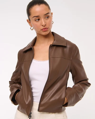Slim Zip Vegan Leather Jacket
