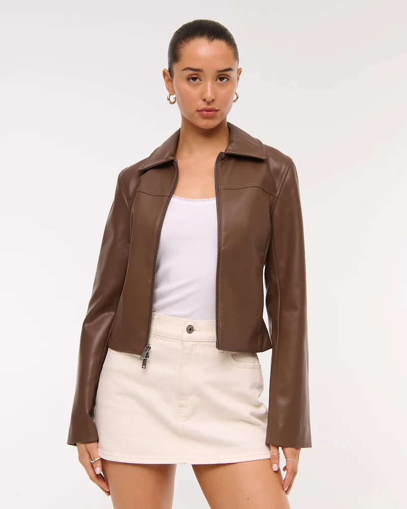 Slim Zip Vegan Leather Jacket