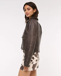 Short Vegan Leather Utility Jacket
