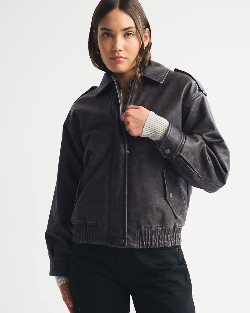 Vegan Leather Bomber Jacket