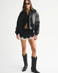 Vegan Leather Bubble Hem Coat