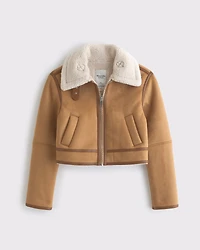 Short Vegan Suede Shearling Coat