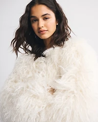 Collarless Short Faux Fur Coat