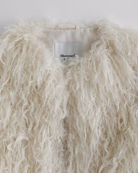 Collarless Short Faux Fur Coat