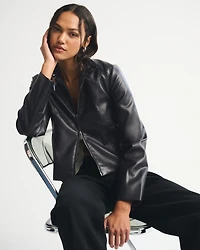 Slim Vegan Leather Mockneck Jacket