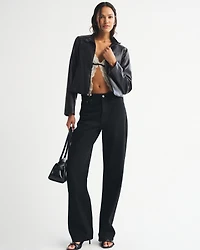 Slim Vegan Leather Mockneck Jacket