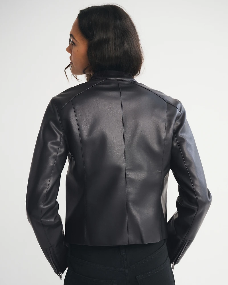 Slim Vegan Leather Mockneck Jacket