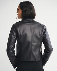 Slim Vegan Leather Mockneck Jacket
