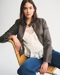 Slim Vegan Leather Mockneck Jacket