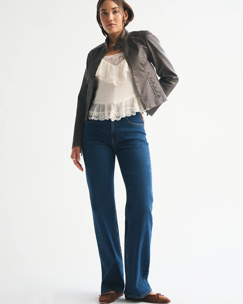 Slim Vegan Leather Mockneck Jacket