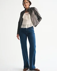 Slim Vegan Leather Mockneck Jacket