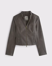 Slim Vegan Leather Mockneck Jacket
