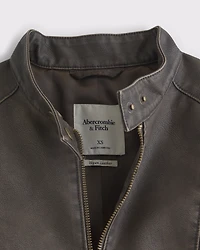 Slim Vegan Leather Mockneck Jacket